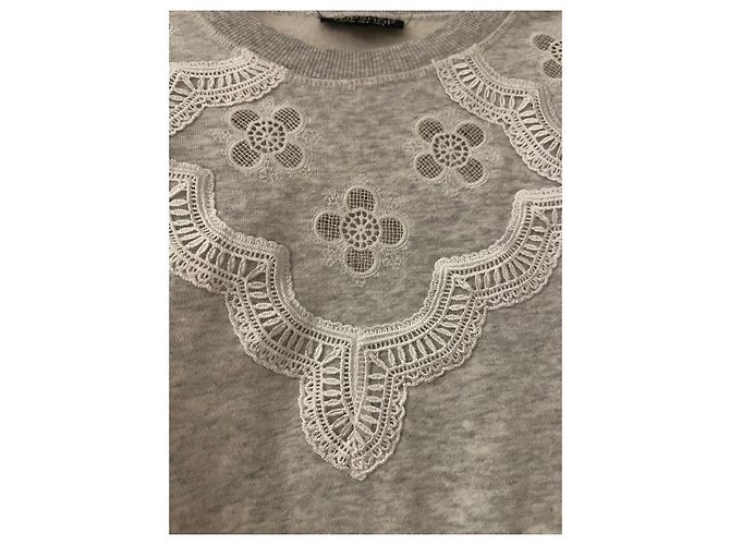 Topshop Cropped Sweatshirt Grau Baumwolle mit weißer Stickerei Größe 36 - vue 3