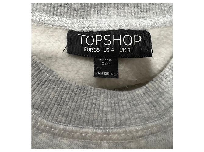 Topshop Cropped Sweatshirt Grau Baumwolle mit weißer Stickerei Größe 36 - vue 4