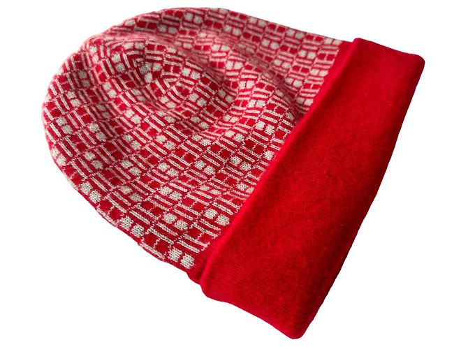 Hermès Berretto vintage in cachemire rosso - vista 3