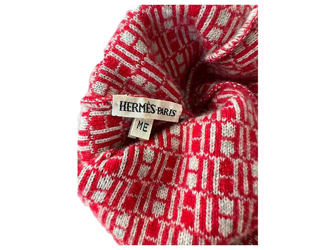 Hermès Berretto vintage in cachemire rosso - vista 5