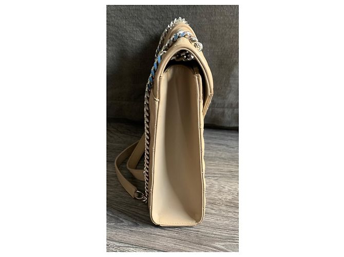Borsa a tracolla Saint Laurent Envelope beige in pelle - vista 10