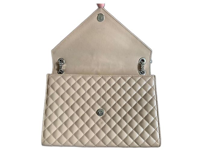 Borsa a tracolla Saint Laurent Envelope beige in pelle - vista 3