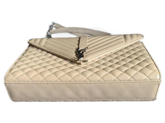 Borsa a tracolla Saint Laurent Envelope beige in pelle - vista 5