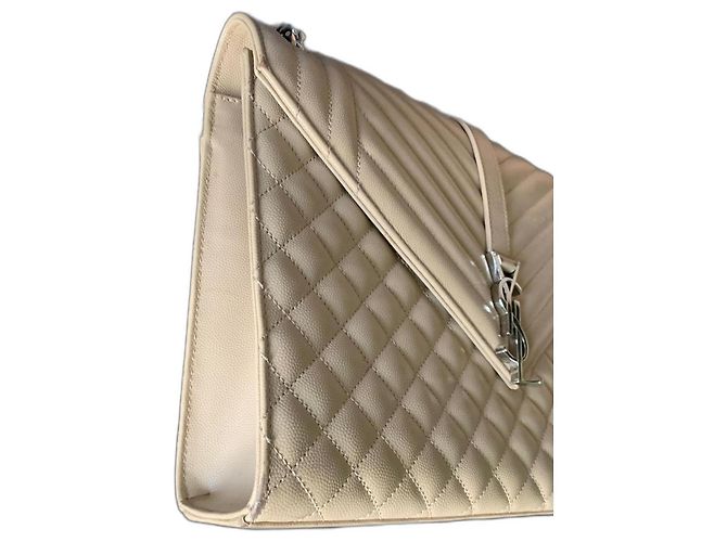 Borsa a tracolla Saint Laurent Envelope beige in pelle - vista 6
