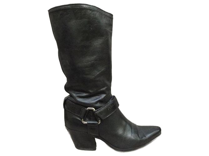 Botas western Prada de cuero negro 36,5 IT - vista 3