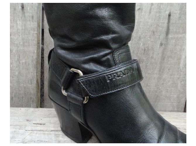 Botas western Prada de cuero negro 36,5 IT - vista 5
