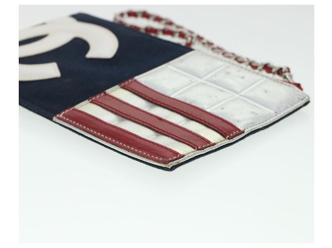 CHANEL Chain Choco Bar Umhängetasche Canvas Marine Silber Rot CC Auth 45611 Marineblau - Ansicht 11