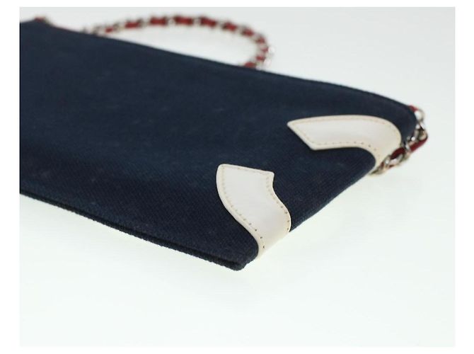 CHANEL Chain Choco Bar Umhängetasche Canvas Marine Silber Rot CC Auth 45611 Marineblau - Ansicht 13