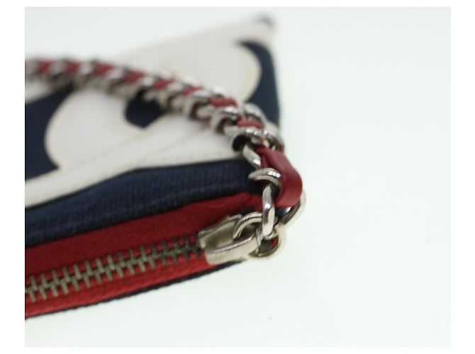 CHANEL Chain Choco Bar Umhängetasche Canvas Marine Silber Rot CC Auth 45611 Marineblau - Ansicht 15