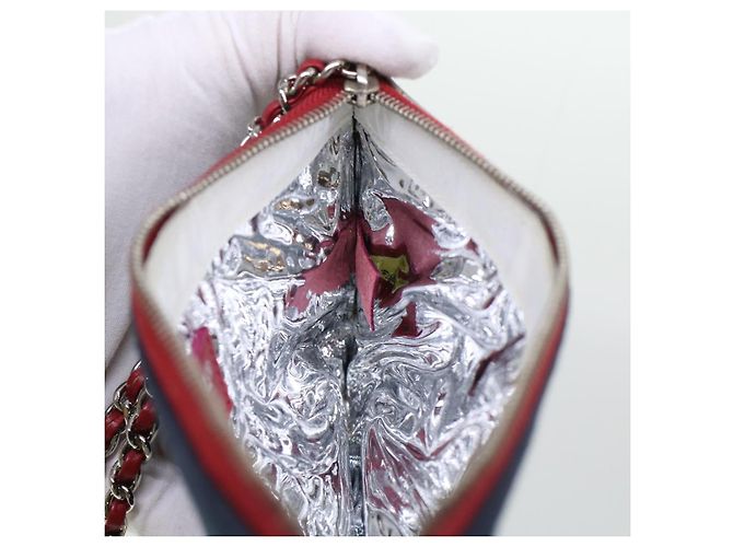 CHANEL Chain Choco Bar Umhängetasche Canvas Marine Silber Rot CC Auth 45611 Marineblau - Ansicht 19