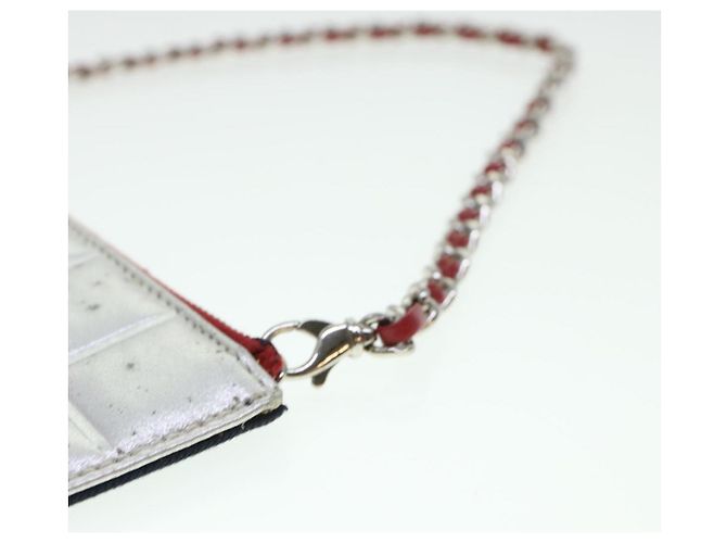 CHANEL Chain Choco Bar Umhängetasche Canvas Marine Silber Rot CC Auth 45611 Marineblau - Ansicht 9