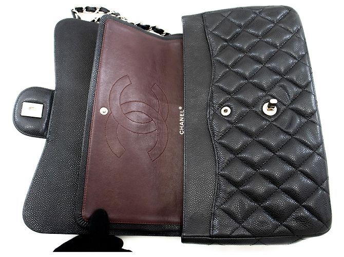 CHANEL Bolsa de ombro grande em couro de bezerro granulado com aba SV Classic Preto - vista 11