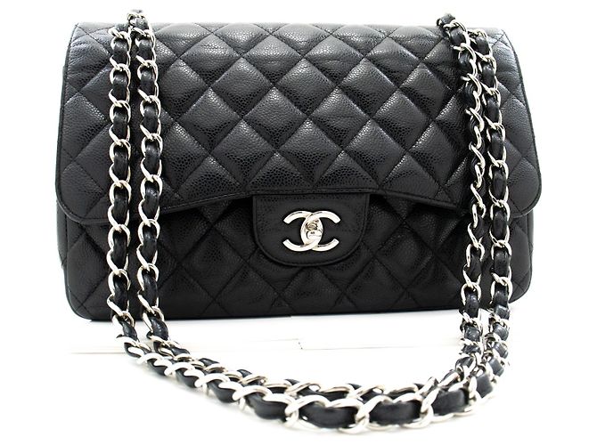 CHANEL Bolsa de ombro grande em couro de bezerro granulado com aba SV Classic Preto - vista 2