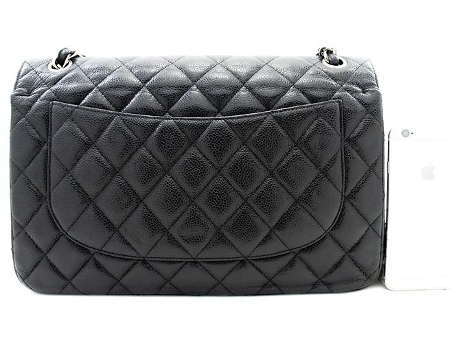 CHANEL Bolsa de ombro grande em couro de bezerro granulado com aba SV Classic Preto - vista 3