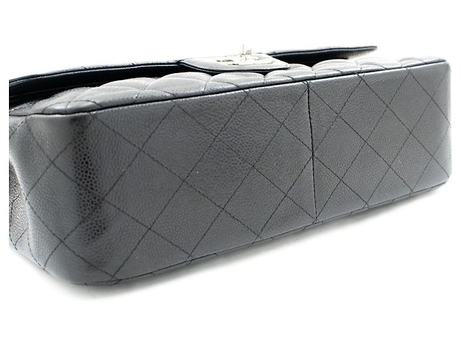CHANEL Bolsa de ombro grande em couro de bezerro granulado com aba SV Classic Preto - vista 4