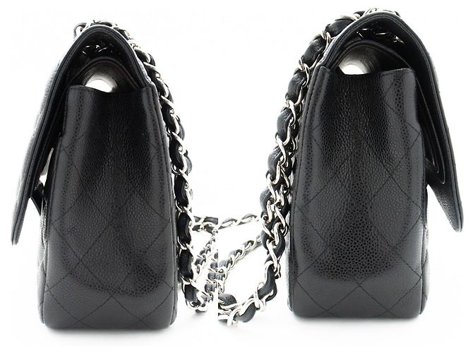 CHANEL Bolsa de ombro grande em couro de bezerro granulado com aba SV Classic Preto - vista 5