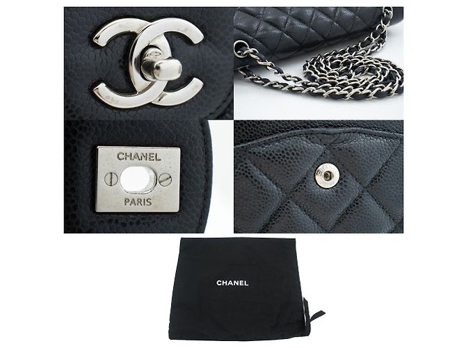 CHANEL Bolsa de ombro grande em couro de bezerro granulado com aba SV Classic Preto - vista 7