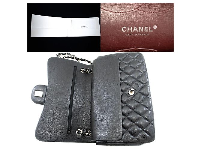 CHANEL Bolsa de ombro grande em couro de bezerro granulado com aba SV Classic Preto - vista 8