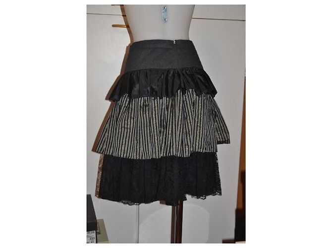 Jupe midi Luisa Spagnoli en mélange de laine noir gris - vue 2
