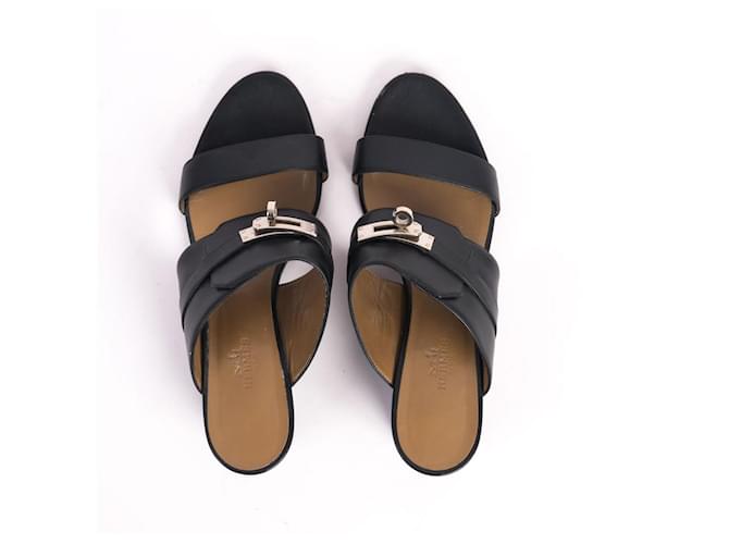 Kelly Hermès Sandali HERMES EU 37 Leather Nero - vista 3