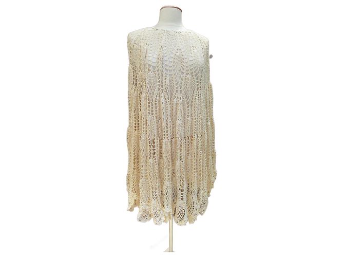 Antik Batik Cremefarbener gehäkelter Antik-Batik-Poncho - Ansicht 2