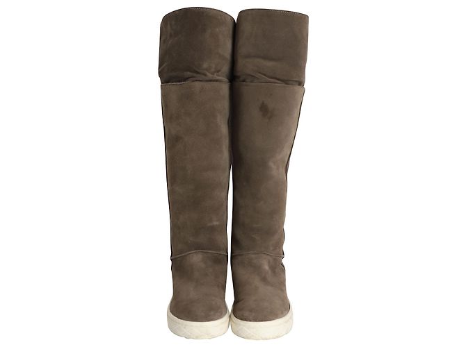 Stivali Moncler foderati in shearling al ginocchio in pelle scamosciata grigia Grigio - vista 2