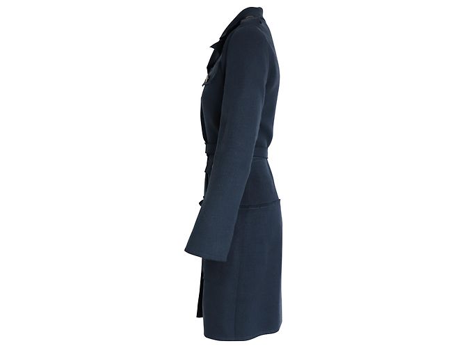 Lanvin Mantel mit mehreren Taschen und Gürtel aus blauer Wolle - Ansicht 2