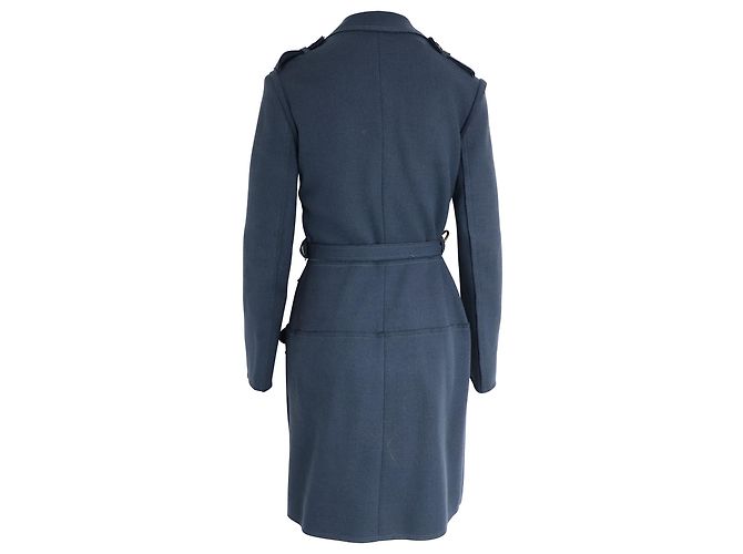 Lanvin Mantel mit mehreren Taschen und Gürtel aus blauer Wolle - Ansicht 3