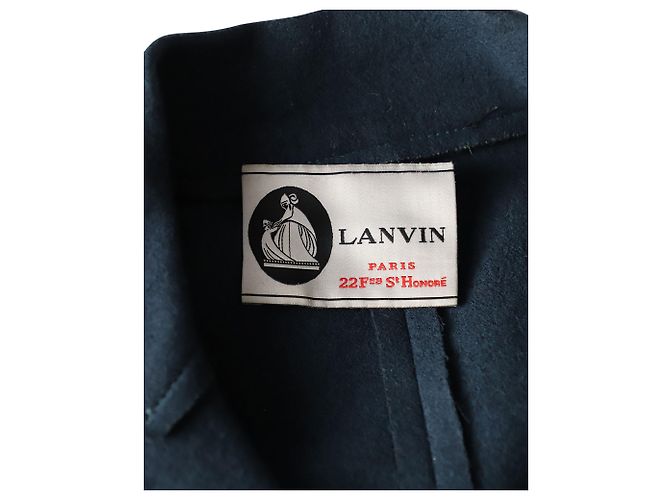 Lanvin Mantel mit mehreren Taschen und Gürtel aus blauer Wolle - Ansicht 4