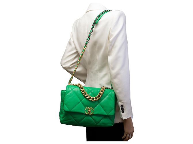 Sac CHANEL Chanel 19 en Cuir Vert - 101265 - vue 12