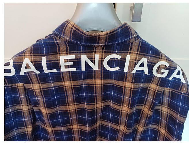 Balenciaga Karohemd Blau Orange Baumwolle - Ansicht 2