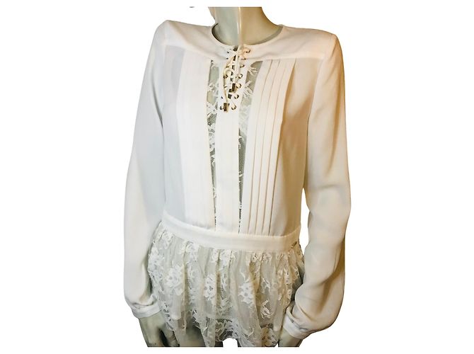 Guess-Bluse mit Spitzenpasse Aus weiß - Ansicht 3