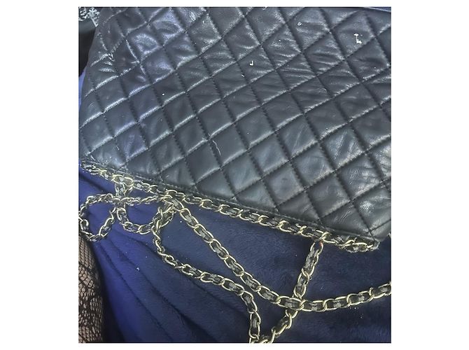 Autre Marque Borsa shopping Chanel Coco Channel blu scuro pelle - vista 3