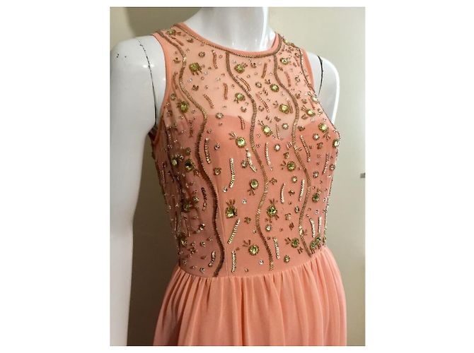 Jenny Packham Abito da sera color pesca con paillettes e strass - vista 3