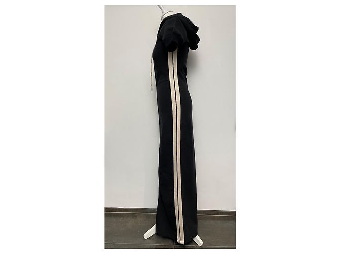Vestido largo Palm Angels negro con rayas laterales beige de algodón - vista 3
