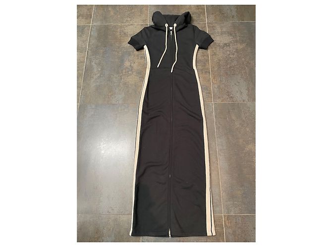 Vestido largo Palm Angels negro con rayas laterales beige de algodón - vista 6