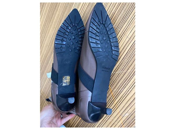 Constance Hermès Botines de cuero con hebillas Castaño - vista 4