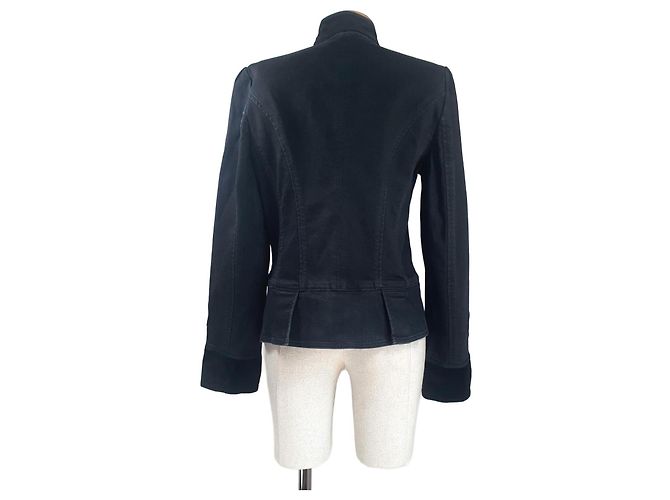 Ralph Lauren Giacca Blazer Nera in Cotone Denim e Velluto Nero - vista 2