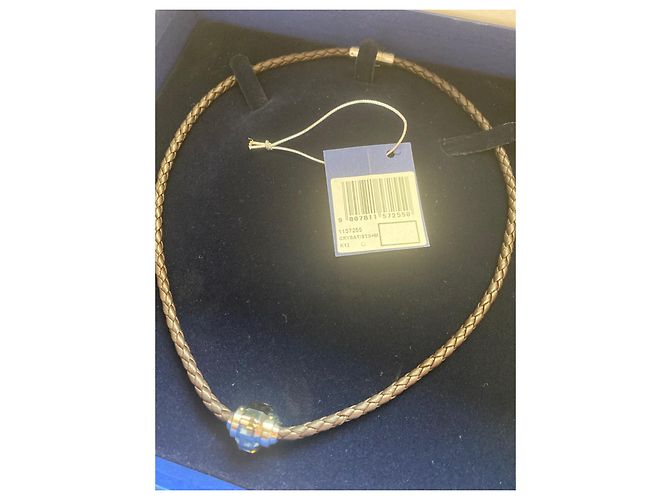 Collana Swarovski in pelle marrone con cristallo - vista 2