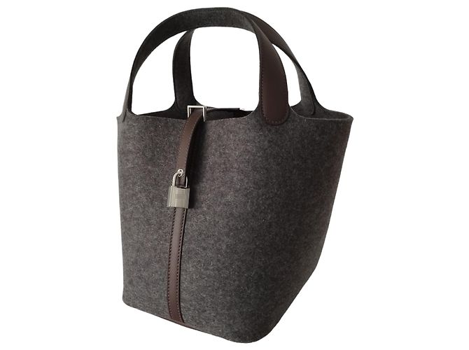 Hermès Bolsa Hermes Picotin 22 Cinza Feltro Havana Marrom - vista 3
