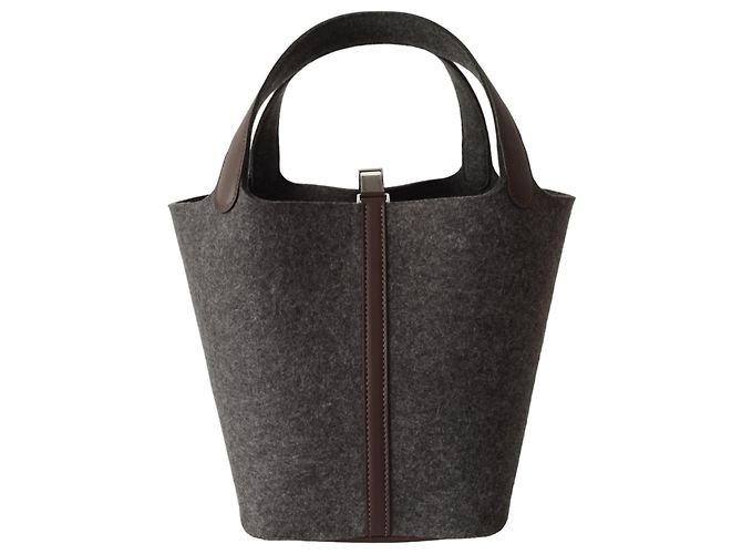 Hermès Bolsa Hermes Picotin 22 Cinza Feltro Havana Marrom - vista 4