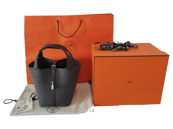 Hermès Bolsa Hermes Picotin 22 Cinza Feltro Havana Marrom - vista 6