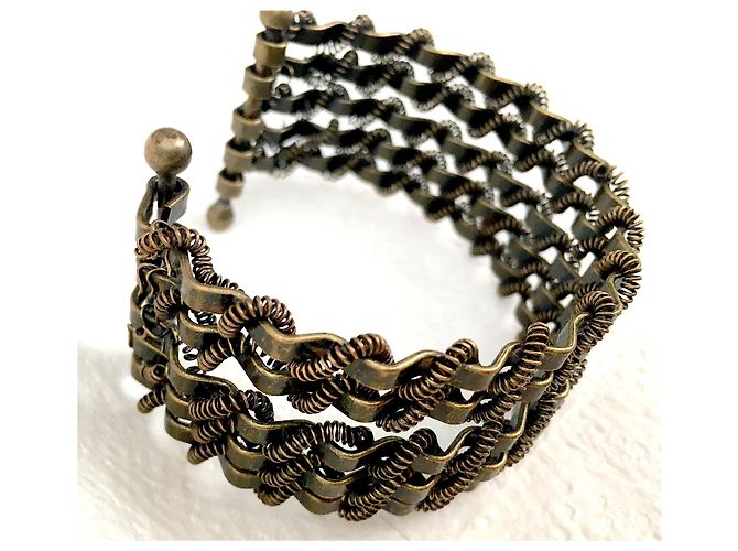 Autre Marque Bracciale polsino articolato 5 FILE IN METALLO BRONZO SAHARA - vista 7