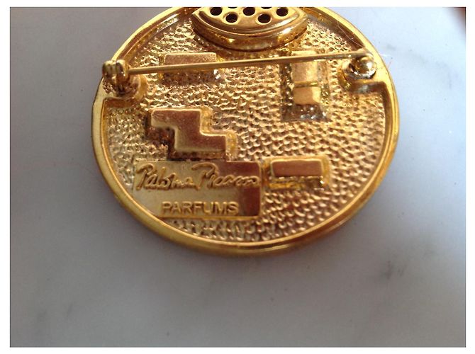 Autre Marque Spilla tonda placcata oro con vetro nero e rubino D'oro - vista 4