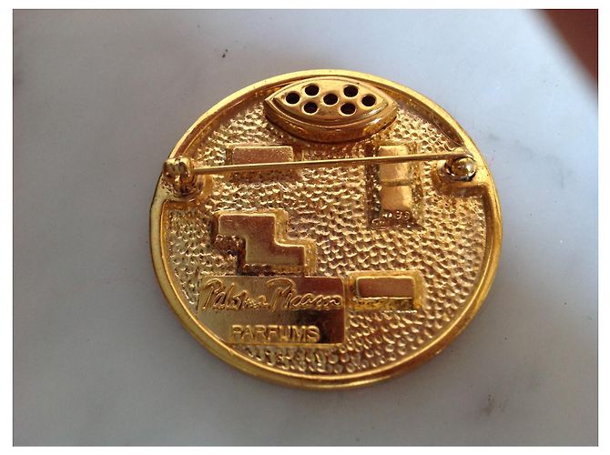 Autre Marque Spilla tonda placcata oro con vetro nero e rubino D'oro - vista 5