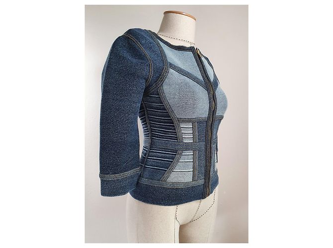 Herve Leger Giacca in denim indaco blu - vista 3