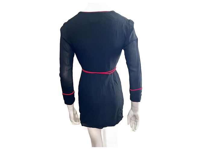 Reformation Vestido envelope de viscose em chiffon reformado Preto Vermelho - vista 2