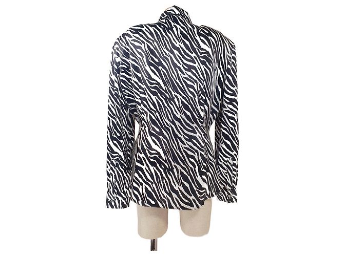 Magda Butrym Chemise en soie noire motif zèbre Blanc - vue 2