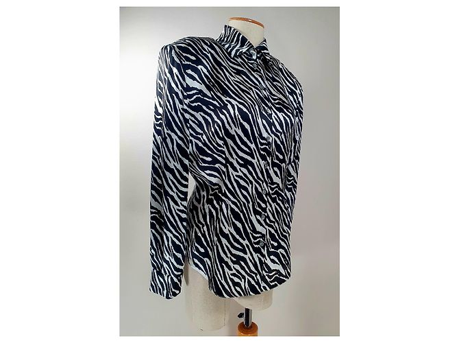 Magda Butrym Chemise en soie noire motif zèbre Blanc - vue 3