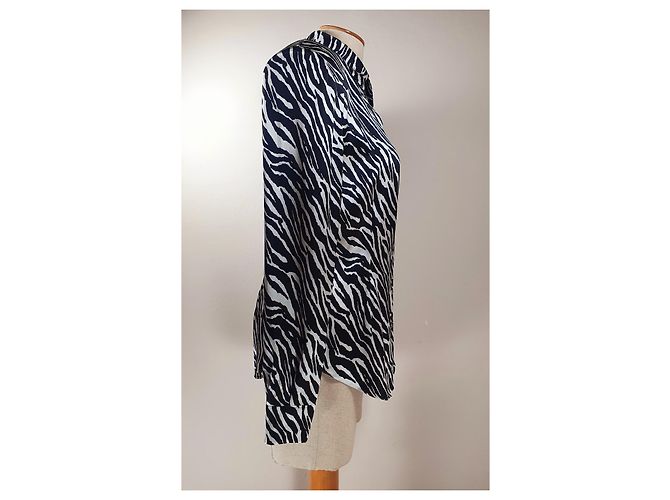 Magda Butrym Chemise en soie noire motif zèbre Blanc - vue 4